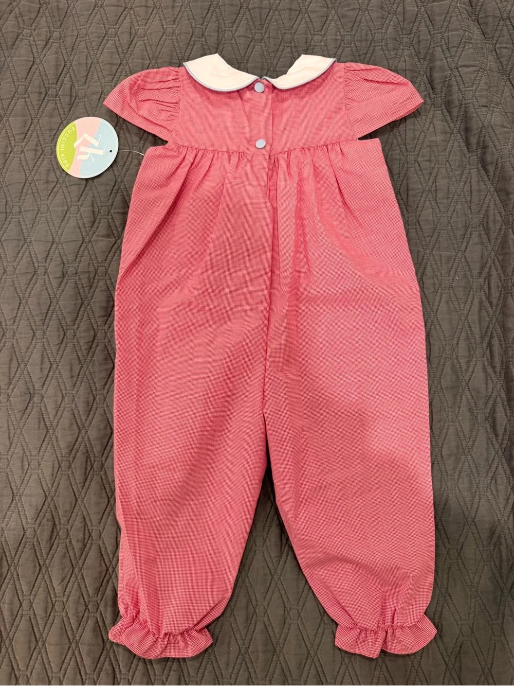 Red gingham Baby Girls' Bow Romper with Peter Pan Collar